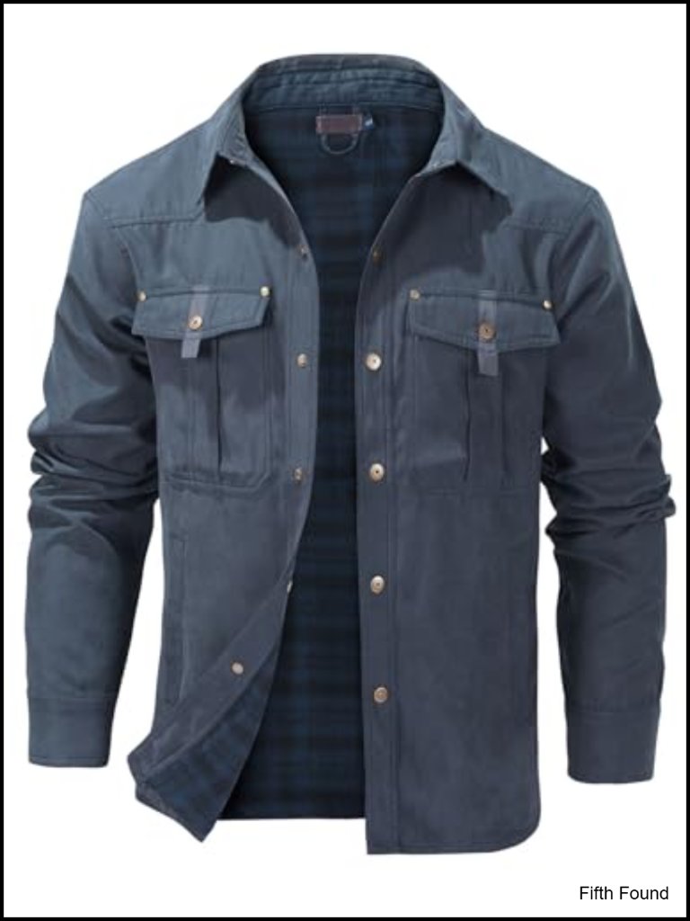 Mens Flannel Lined Snap Button Western Jacket Lightweight Shirt Jacket